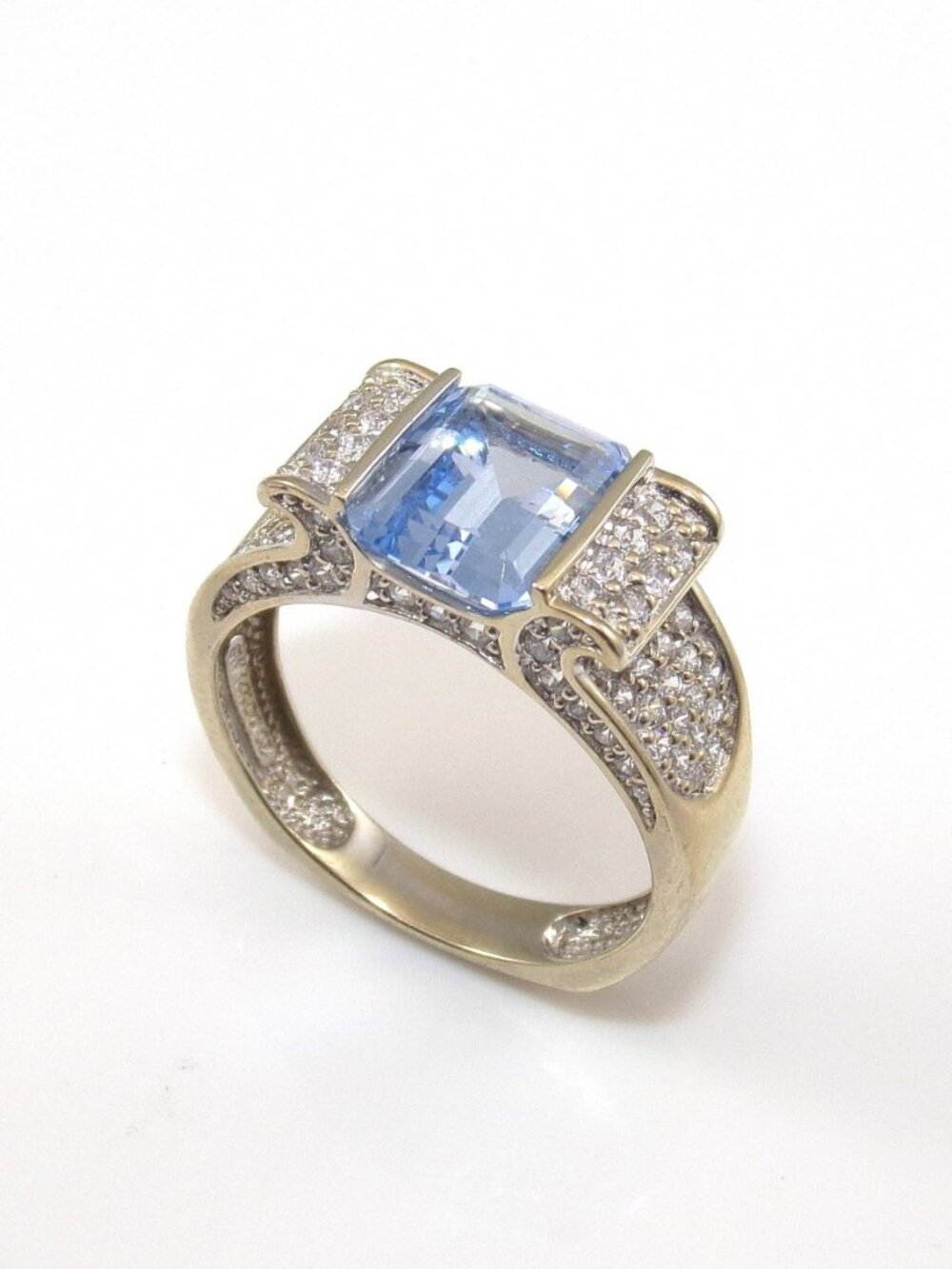 Epiphany 14K White Gold Ring Size 10.25 Diamonique DQ CZ Blue Topaz